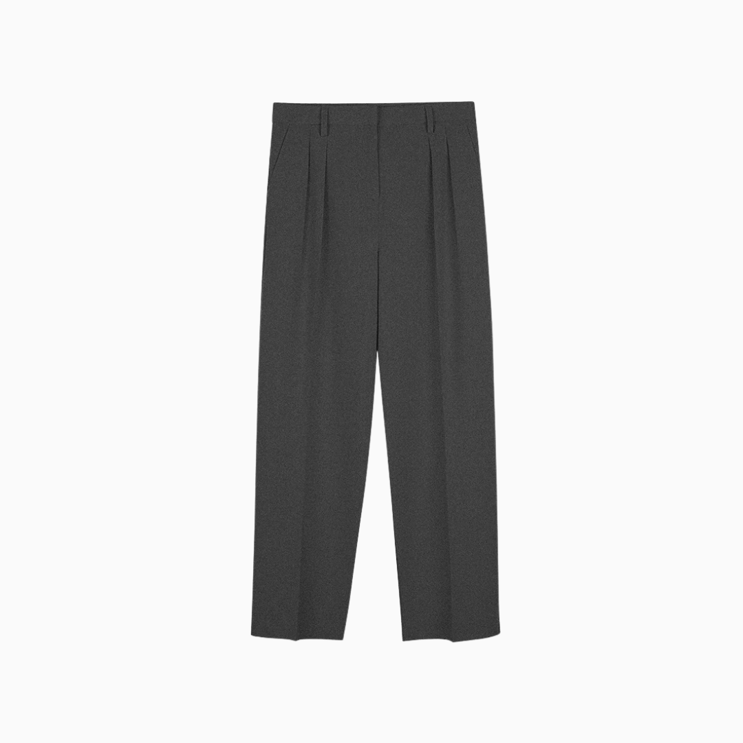 High Gray Waist Double Pleat Trousers