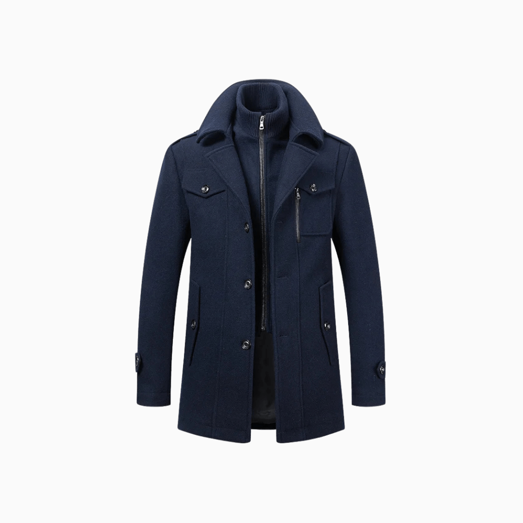 Blue Wool Double Collar Overcoat