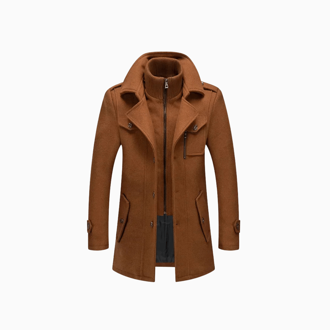 Kaki Wool Double Collar Overcoat