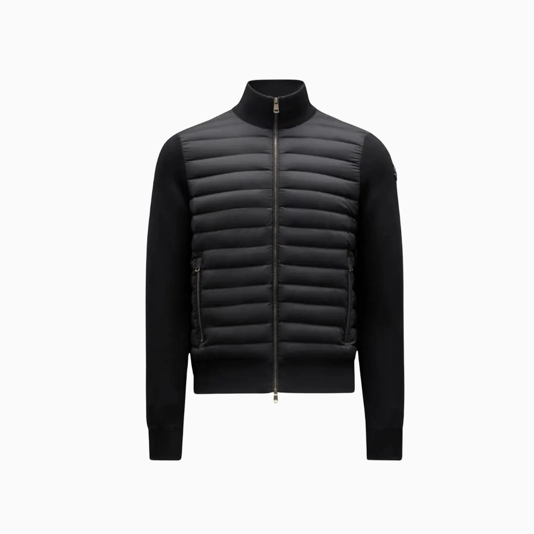 Black Padded Knit Hybrid Jacket