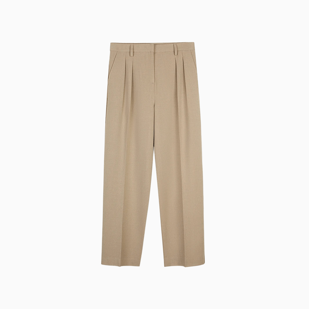 Women’s Khaki High Waist Pleated Trousers
