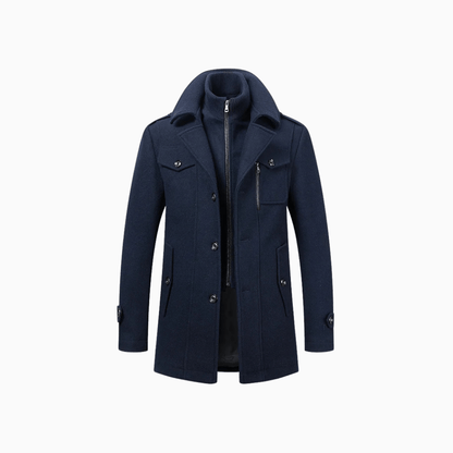Men’s Blue Wool Double Collar Overcoat