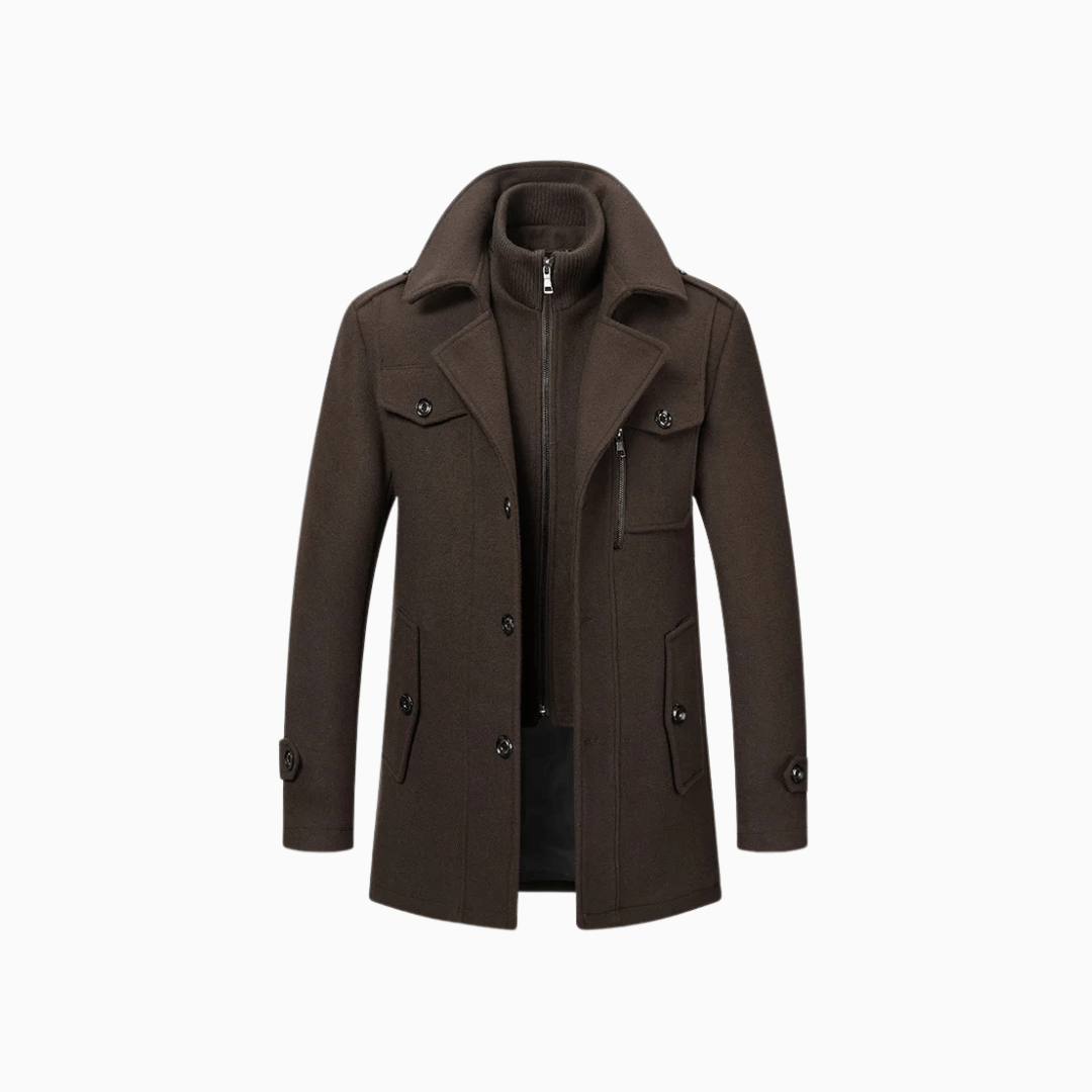 Men’s Brown Wool Double Collar Overcoat