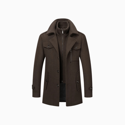 Men’s Brown Wool Double Collar Overcoat