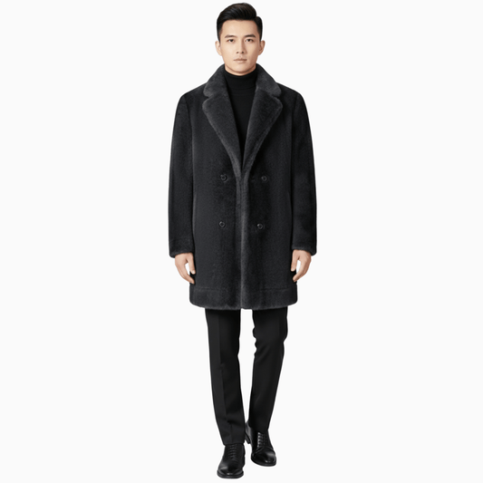 Men’s Black Wool Double Breasted Overcoat
