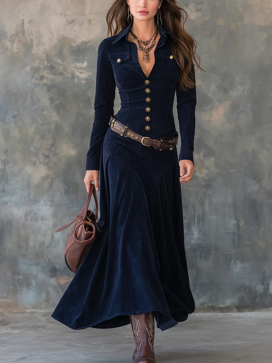 Mavis™ Elegant Suede Maxi Dress