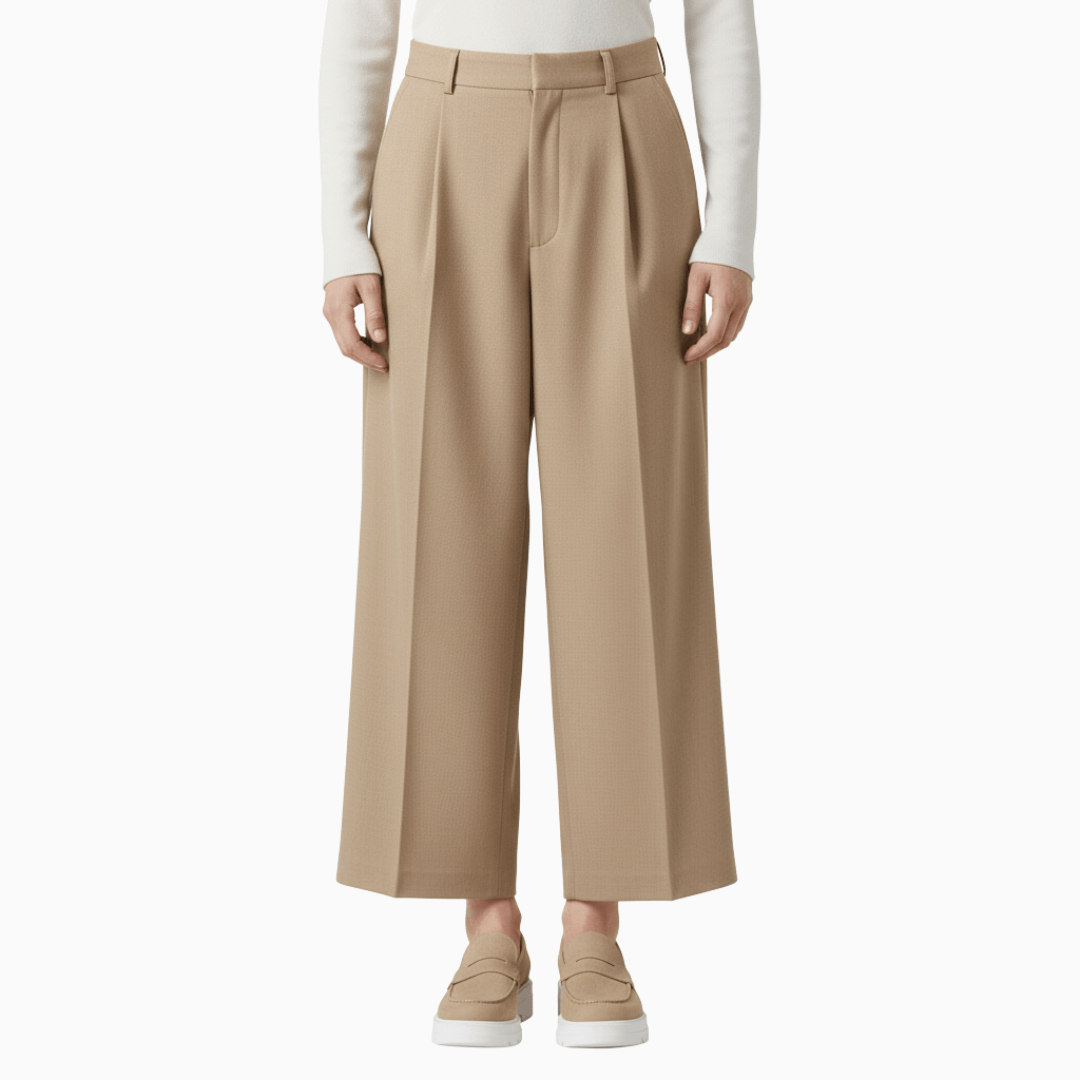 Women’s Khaki High Waist Pleated Trousers