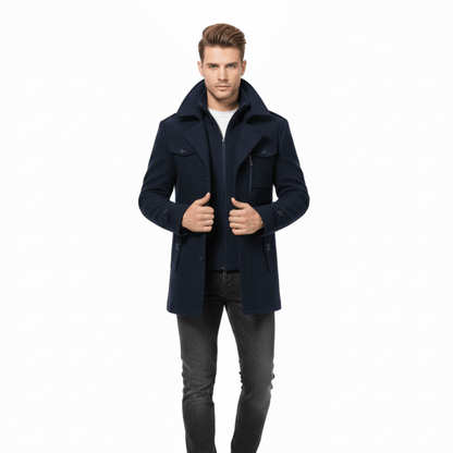 Men’s Blue Wool Double Collar Overcoat