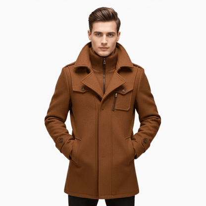 Men’s Khaki Wool Double Collar Overcoat