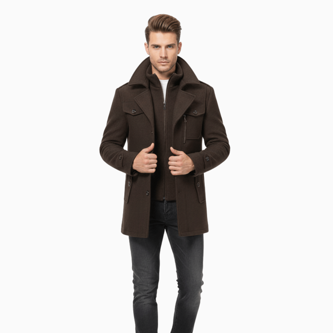 Men’s Brown Wool Double Collar Overcoat
