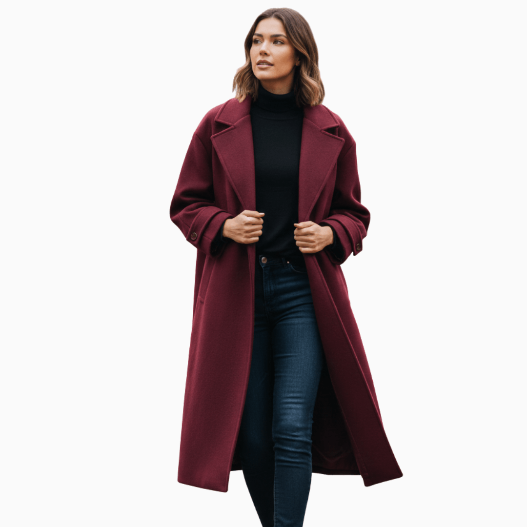 Women’s Burgundy Winter Coat Elegant Warm