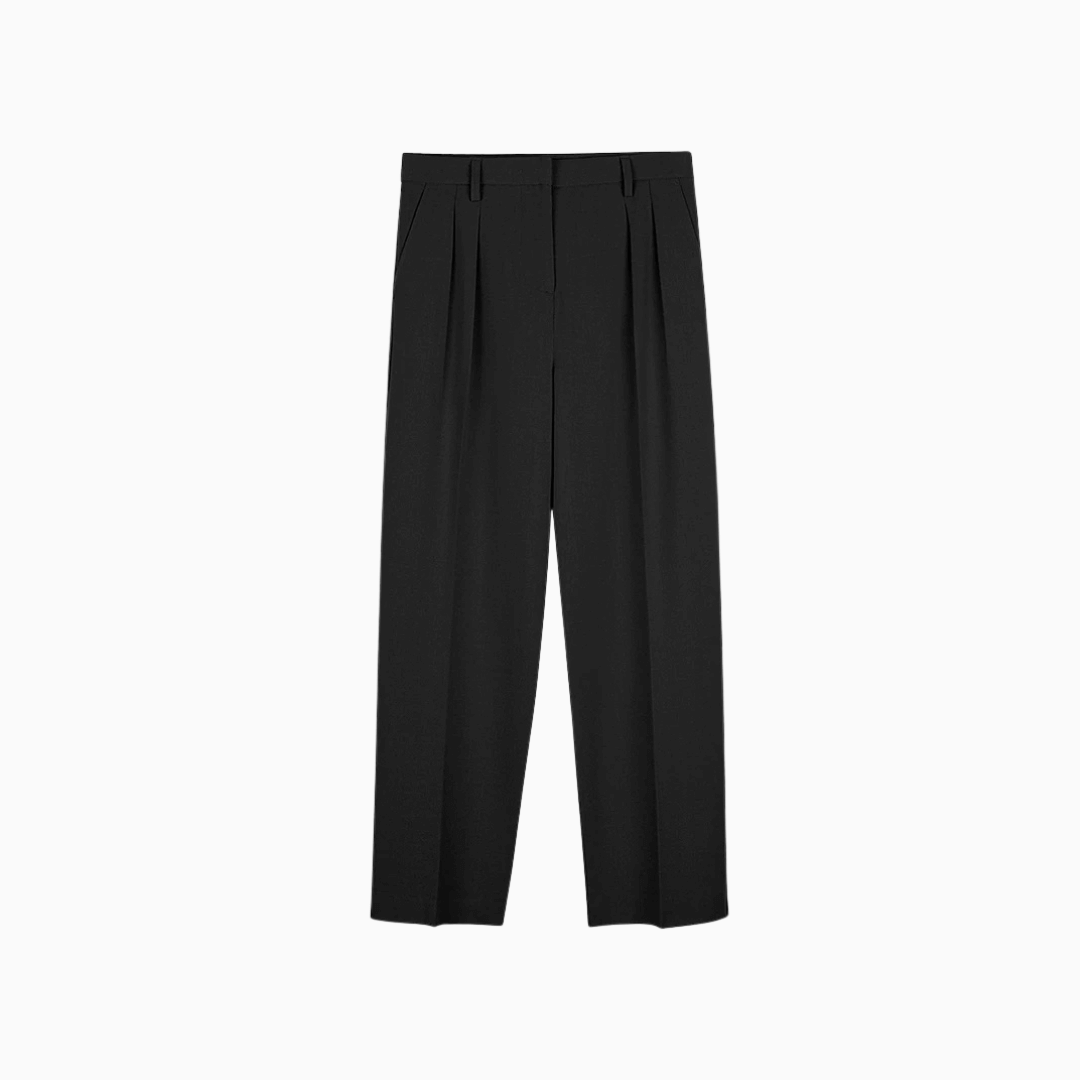 High Black Waist Double Pleat Trousers